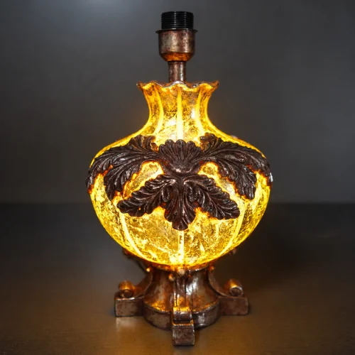 Floral fiber glass table lamp with glowing decorative body