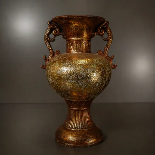 Antique fiber glass vase lamp with ornate handles