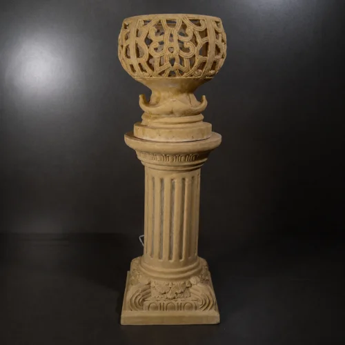 Sandstone pedestal lamp with glowing fiber glass center
