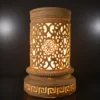 Faux sandstone pedestal lantern base with carved floral medallion design