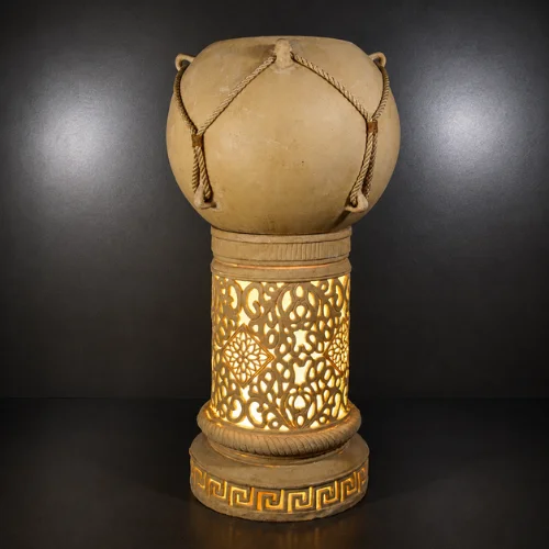 Sandstone glowing pedestal light with fiber glass center