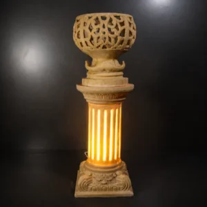 Sandstone pedestal lamp with glowing fiber glass center