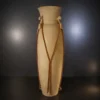 Tall handcrafted sandstone floor vase with twisted rope and scroll handles