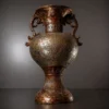 Antique fiber glass vase lamp with ornate handles