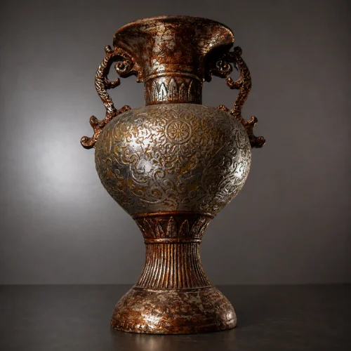 Antique fiber glass vase lamp with ornate handles