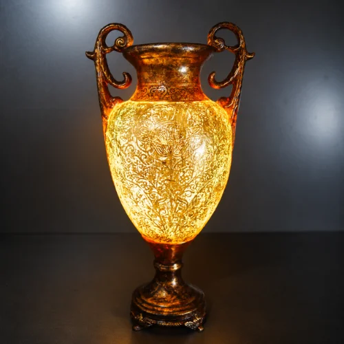 Silver Urn Floor Lamp with scrolled handles and glowing textured body