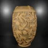 Illuminated sandstone planter and pot with floral carved design and fiberglass light section